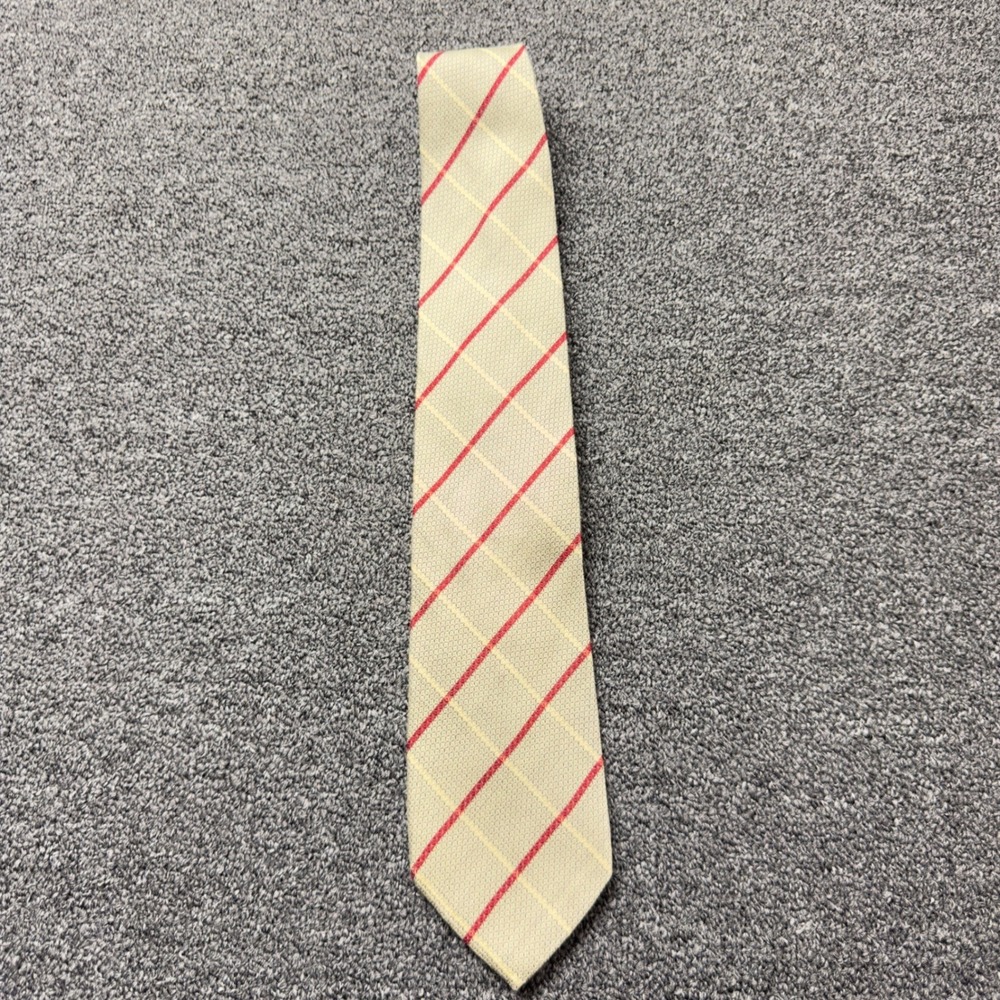 BOSS Hugo Boss Tie Beige Red Cream‎ Plaid Textured Made in Italy Mens Accessory